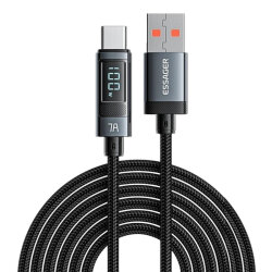100W 7A USB to Type-C Braided Fast Charging and Data Cable with Digital Display - 2 Meters