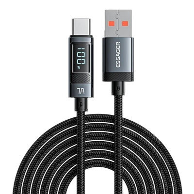 100W 7A USB to Type-C Braided Fast Charging and Data Cable with Digital Display - 2 Meters - 1