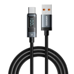 100W 7A USB To Type-C Dijital Ekranlı Örgülü Hızlı Şarj ve Data Kablosu - 1 Metre