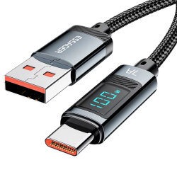 100W 7A USB To Type-C Dijital Ekranlı Örgülü Hızlı Şarj ve Data Kablosu - 1 Metre - 2
