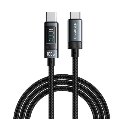 100W Type-C to Type-C Braided Fast Charging and Data Cable with Digital Display - 1 Meter - 1