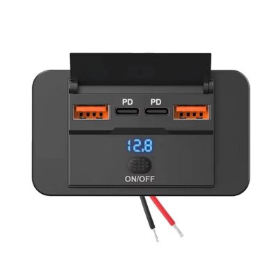 12-24V 2xPD Type-C + 2xQC3.0 Charging Socket with Voltage Indicator - 3