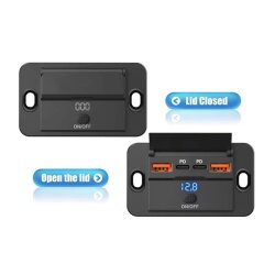 12-24V 2xPD Type-C + 2xQC3.0 Charging Socket with Voltage Indicator
