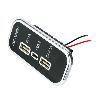 12-24V PD3.0 Type-C + 5V 1A USB + 5V 2.1A USB Charging Socket - 1