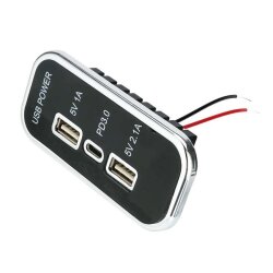 12-24V PD3.0 Type-C + 5V 1A USB + 5V 2.1A USB Şarj Soketi