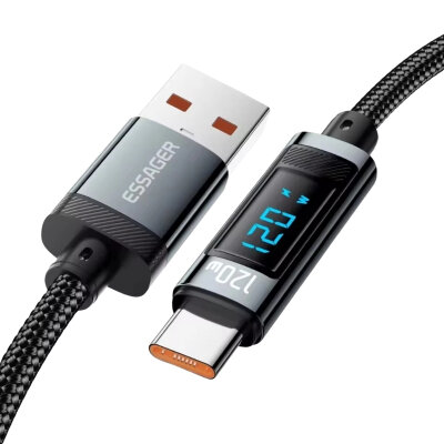 120W USB to Type-C Braided Fast Charging and Data Cable with Digital Display - 2 Meters - 2