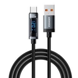 120W USB To Type-C Dijital Ekranlı Örgülü Hızlı Şarj ve Data Kablosu - 1 Metre