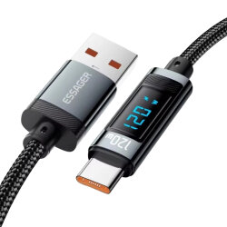 120W USB To Type-C Dijital Ekranlı Örgülü Hızlı Şarj ve Data Kablosu - 2 Metre - 2