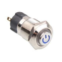 WD12A-G1-C 12mm Bulge Momentary Illuminated Power Metal Button - Blue - 1