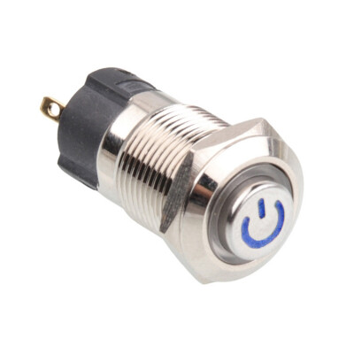WD12A-G1-C 12mm Bulge Momentary Illuminated Power Metal Button - Blue - 1