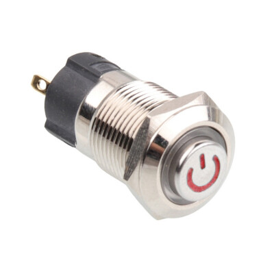 WD12A-G1-C 12mm Bulge Momentary Illuminated Power Metal Button - Red - 1