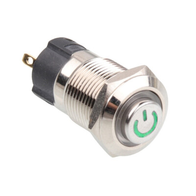 WD12A-G1-C 12mm Çıkık Yaylı Işıklı Power Metal Buton - Yeşil - 1