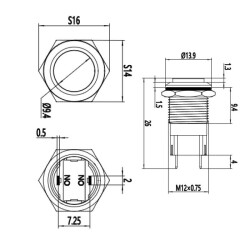 WD12A-G1Z 12mm Çıkık Anahtarlı Metal Buton - 2