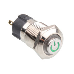 WD12A-G1Z-C 12mm Bulge Self Locking Illuminated Power Metal Button - Green