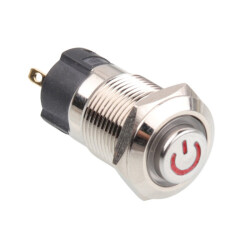 WD12A-G1Z-C 12mm Bulge Self Locking Illuminated Power Metal Button - Red - 1