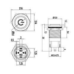 WD12A-G1Z-C 12mm Çıkık Anahtarlı Işıklı Power Metal Buton - Beyaz - 2