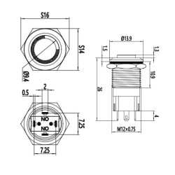 WD12A-G1Z-E 12mm Çıkık Anahtarlı Işıklı Metal Buton - Sarı - 2