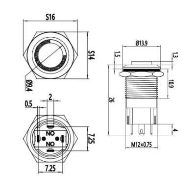 WD12A-G1Z-E 12mm Çıkık Anahtarlı Işıklı Metal Buton - Sarı - 2