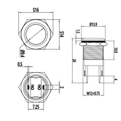 WD12A-P1 12mm Flat Momentary Metal Button - 2