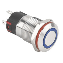 WD12A-P1-E 12mm Düz Yaylı Işıklı Metal Buton - Mavi - 1