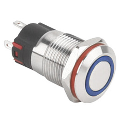 WD12A-P1-E 12mm Flat Momentary Illuminated Metal Button - Blue - 1