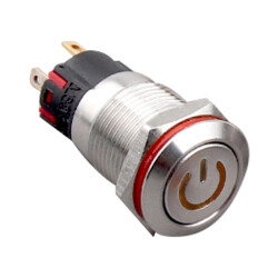 WD12A-P1Z-C 12mm Düz Anahtarlı Işıklı Power Metal Buton - Sarı