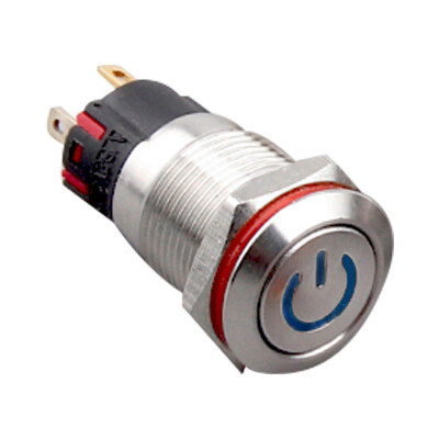 WD12A-P1Z-C 12mm Flat Self Locking Illuminated Power Metal Button - Blue - 1