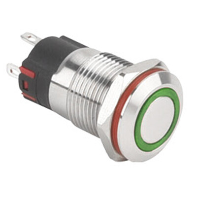 WD12A-P1Z-E 12mm Düz Anahtarlı Işıklı Metal Buton - Yeşil - 1