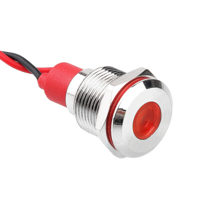 WD12L-P2 12mm 12-24V Kablolu Metal Sinyal Lambası - Kırmızı - 1