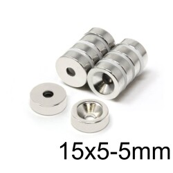 15X5-5mm Havşa Delikli Neodyum Güçlü Mıknatıs - Neodim Magnet