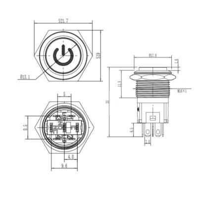 WD16A-G1-C 16mm Çıkık Yaylı Işıklı Power Metal Buton - Beyaz - 2