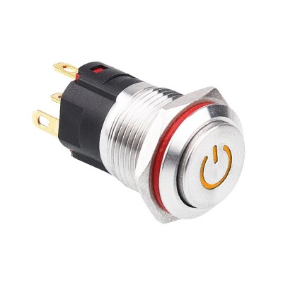 WD16A-G1-C 16mm Çıkık Yaylı Işıklı Power Metal Buton - Sarı - 1