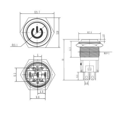 WD16A-G1-C 16mm Çıkık Yaylı Işıklı Power Metal Buton - Yeşil - 2
