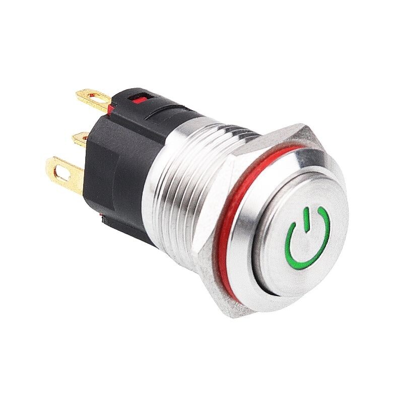 WD16A-G1-C 16mm Çıkık Yaylı Işıklı Power Metal Buton - Yeşil