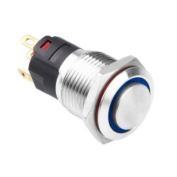 WD16A-G1-E 16mm Bulge Momentary Illuminated Metal Button - Blue - 1