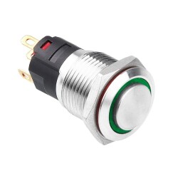 WD16A-G1-E 16mm Bulge Momentary Illuminated Metal Button - Green - 1