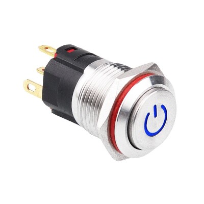 WD16A-G1Z-C 16mm Bulge Self Locking Illuminated Power Metal Button - Blue - 1