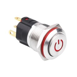WD16A-G1Z-C 16mm Bulge Self Locking Illuminated Power Metal Button - Red