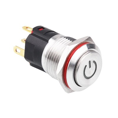 WD16A-G1Z-C 16mm Bulge Self Locking Illuminated Power Metal Button - White - 1