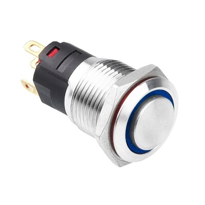 WD16A-G1Z-E 16mm Bulge Self Locking Illuminated Metal Button - Blue - 1