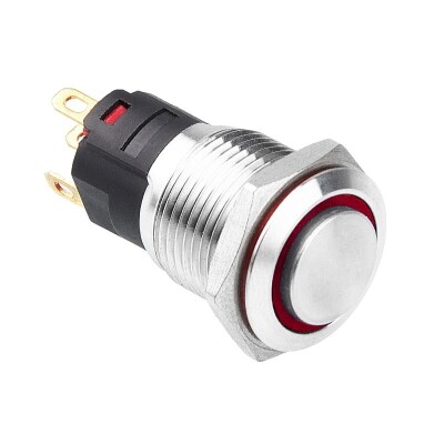WD16A-G1Z-E 16mm Çıkık Anahtarlı Işıklı Metal Buton - Kırmızı - 1