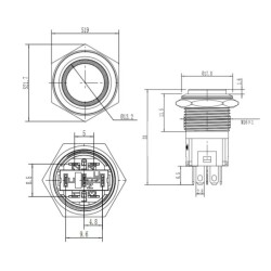 WD16A-G1Z-E 16mm Çıkık Anahtarlı Işıklı Metal Buton - Sarı - 2