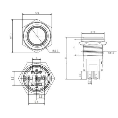 WD16A-P1-E 16mm Düz Yaylı Işıklı Metal Buton - Mavi - 2
