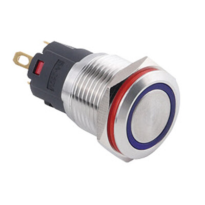 WD16A-P1-E 16mm Düz Yaylı Işıklı Metal Buton - Mavi - 1