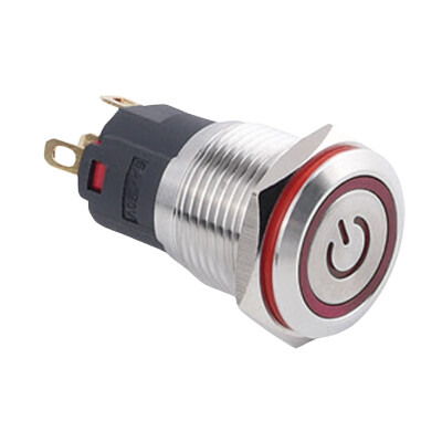 WD16A-P1-EC 16mm Düz Yaylı Işıklı Power Metal Buton - Kırmızı - 1