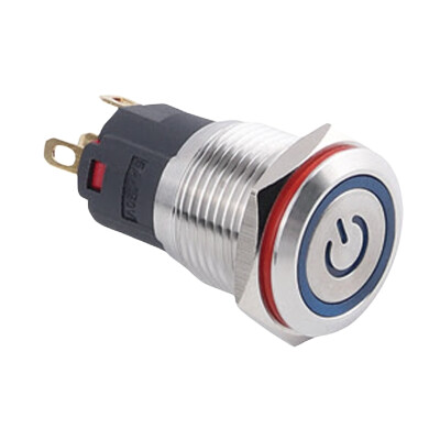 WD16A-P1-EC 16mm Düz Yaylı Işıklı Power Metal Buton - Mavi - 1