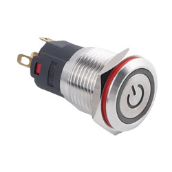 WD16A-P1-EC 16mm Flat Momentary Illuminated Power Metal Button - White - 1