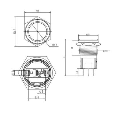 WD16A-P1Z 16mm Flat Self Locking Metal Button - 2