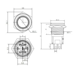 WD16A-P1Z-E 16mm Düz Anahtarlı Işıklı Metal Buton - Mavi - 2