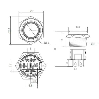 WD16A-P1Z-E 16mm Düz Anahtarlı Işıklı Metal Buton - Mavi - 2